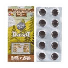 DAZED BRIXZ PHARM D9 2000MG CBD GUMMIES DARK CHOCOLATE X SOUR DIESEL 10 PK - (5CT)