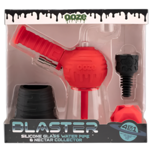 OOZE BLASTER SILICONE GLASS WATER PIPE & NECTOR COLLECTOR - SCARLET BLACK